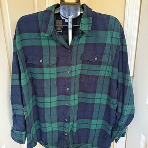 Green and Blue Plaid Button-Up Shirt